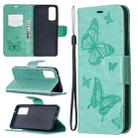 For Samsung Galaxy S20 FE 5G / S20 Lite Embossing Two Butterflies Pattern Horizontal Flip PU Leather Case with Holder & Card Slot & Wallet & Lanyard(Green) - 1