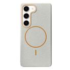 For Samsung Galaxy S22 5G Thin Circle MagSafe Litchi Grain TPU Phone Case(White Orange) - 1