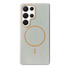 For Samsung Galaxy S22 Ultra 5G Thin Circle MagSafe Litchi Grain TPU Phone Case(Grey Orange) - 1