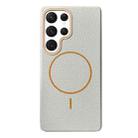 For Samsung Galaxy S22 Ultra 5G Thin Circle MagSafe Litchi Grain TPU Phone Case(White Orange) - 1