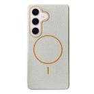 For Samsung Galaxy S23 FE 5G Thin Circle MagSafe Litchi Grain TPU Phone Case(White Orange) - 1