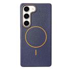 For Samsung Galaxy S23+ 5G Thin Circle MagSafe Litchi Grain TPU Phone Case(Dark Blue Orange) - 1