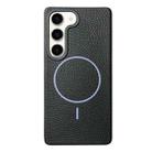 For Samsung Galaxy S23+ 5G Thin Circle MagSafe Litchi Grain TPU Phone Case(Black Purple) - 1