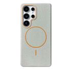 For Samsung Galaxy S23 Ultra 5G Thin Circle MagSafe Litchi Grain TPU Phone Case(Grey Orange) - 1