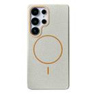 For Samsung Galaxy S23 Ultra 5G Thin Circle MagSafe Litchi Grain TPU Phone Case(White Orange) - 1