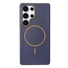 For Samsung Galaxy S23 Ultra 5G Thin Circle MagSafe Litchi Grain TPU Phone Case(Dark Blue Orange) - 1