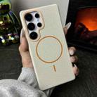 For Samsung Galaxy S24 FE 5G Thin Circle MagSafe Litchi Grain TPU Phone Case(White Orange) - 2