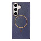 For Samsung Galaxy S24+ 5G Thin Circle MagSafe Litchi Grain TPU Phone Case(Dark Blue Orange) - 1
