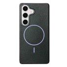 For Samsung Galaxy S24+ 5G Thin Circle MagSafe Litchi Grain TPU Phone Case(Black Purple) - 1