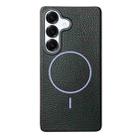 For Samsung Galaxy S25 5G Thin Circle MagSafe Litchi Grain TPU Phone Case(Black Purple) - 1
