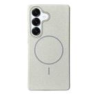 For Samsung Galaxy S25 5G Thin Circle MagSafe Litchi Grain TPU Phone Case(White Grey) - 1