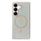 For Samsung Galaxy S25+ 5G Thin Circle MagSafe Litchi Grain TPU Phone Case(Grey Orange) - 1