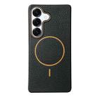 For Samsung Galaxy S25+ 5G Thin Circle MagSafe Litchi Grain TPU Phone Case(Black Orange) - 1