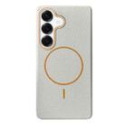 For Samsung Galaxy S25+ 5G Thin Circle MagSafe Litchi Grain TPU Phone Case(White Orange) - 1
