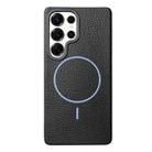 For Samsung Galaxy S25 Ultra 5G Thin Circle MagSafe Litchi Grain TPU Phone Case(Black Purple) - 1
