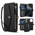 For iPhone 16 Pro Max Multifunctional Wallet Detachable Leather Phone Case with Lanyard(Black) - 1