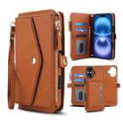 For iPhone 16 Multifunctional Wallet Detachable Leather Phone Case with Lanyard(Brown) - 1