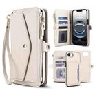 For iPhone 16e Multifunctional Wallet Detachable Leather Phone Case with Lanyard(White) - 1