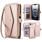 For iPhone 16e Multifunctional Wallet Detachable Leather Phone Case with Lanyard(Rose Gold) - 1