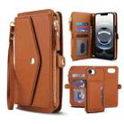 For iPhone 16e Multifunctional Wallet Detachable Leather Phone Case with Lanyard(Brown) - 1
