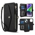 For iPhone 14 Multifunctional Wallet Detachable Leather Phone Case with Lanyard(Black) - 1