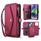 For iPhone 14 Multifunctional Wallet Detachable Leather Phone Case with Lanyard(Red) - 1