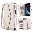 For iPhone SE 2022 / 2020 Multifunctional Wallet Detachable Leather Phone Case with Lanyard(White) - 1