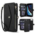 For iPhone SE 2022 / 2020 Multifunctional Wallet Detachable Leather Phone Case with Lanyard(Black) - 1