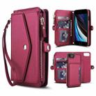 For iPhone SE 2022 / 2020 Multifunctional Wallet Detachable Leather Phone Case with Lanyard(Red) - 1