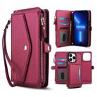 For iPhone 13 Pro Multifunctional Wallet Detachable Leather Phone Case with Lanyard(Red) - 1