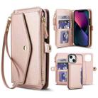 For iPhone 13 mini Multifunctional Wallet Detachable Leather Phone Case with Lanyard(Rose Gold) - 1