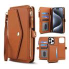 For iPhone 12 Pro Max Multifunctional Wallet Detachable Leather Phone Case with Lanyard(Brown) - 1