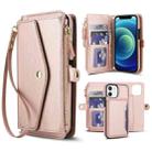For iPhone 12 mini Multifunctional Wallet Detachable Leather Phone Case with Lanyard(Rose Gold) - 1