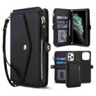 For iPhone 11 Pro Max Multifunctional Wallet Detachable Leather Phone Case with Lanyard(Black) - 1