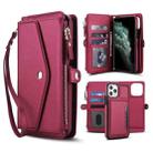 For iPhone 11 Pro Max Multifunctional Wallet Detachable Leather Phone Case with Lanyard(Red) - 1