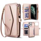 For iPhone 11 Pro Max Multifunctional Wallet Detachable Leather Phone Case with Lanyard(Rose Gold) - 1