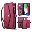 For iPhone 11 Multifunctional Wallet Detachable Leather Phone Case with Lanyard(Red) - 1