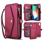 For iPhone XR Multifunctional Wallet Detachable Leather Phone Case with Lanyard(Red) - 1