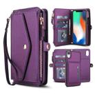 For iPhone XR Multifunctional Wallet Detachable Leather Phone Case with Lanyard(Dark Purple) - 1