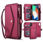 For iPhone XS Max Multifunctional Wallet Detachable Leather Phone Case with Lanyard(Red) - 1