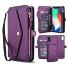 For iPhone XS Max Multifunctional Wallet Detachable Leather Phone Case with Lanyard(Dark Purple) - 1