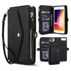 For iPhone 8 Plus Multifunctional Wallet Detachable Leather Phone Case with Lanyard(Black) - 1