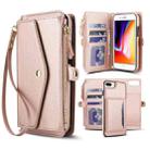 For iPhone 8 Plus Multifunctional Wallet Detachable Leather Phone Case with Lanyard(Rose Gold) - 1
