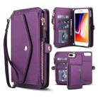 For iPhone 8 Plus Multifunctional Wallet Detachable Leather Phone Case with Lanyard(Dark Purple) - 1