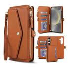 For Samsung Galaxy S24 FE 5G Multifunctional Wallet Detachable Leather Phone Case with Lanyard(Brown) - 1
