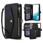 For Samsung Galaxy S22 5G Multifunctional Wallet Detachable Leather Phone Case with Lanyard(Black) - 1