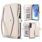 For Samsung Galaxy S21 FE 5G Multifunctional Wallet Detachable Leather Phone Case with Lanyard(White) - 1