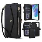 For Samsung Galaxy S21 FE 5G Multifunctional Wallet Detachable Leather Phone Case with Lanyard(Black) - 1