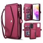 For Samsung Galaxy A73 5G Multifunctional Wallet Detachable Leather Phone Case with Lanyard(Red) - 1