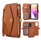 For Samsung Galaxy A73 5G Multifunctional Wallet Detachable Leather Phone Case with Lanyard(Brown) - 1